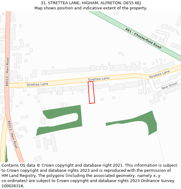 31, STRETTEA LANE, HIGHAM, ALFRETON, DE55 6EJ: Location map and indicative extent of plot