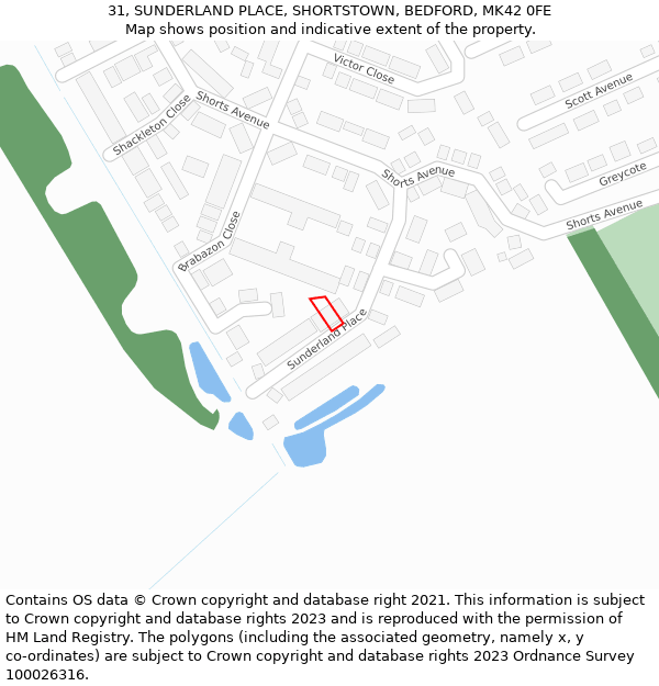 31, SUNDERLAND PLACE, SHORTSTOWN, BEDFORD, MK42 0FE: Location map and indicative extent of plot