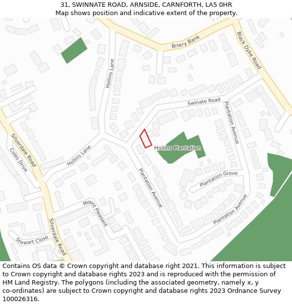 31, SWINNATE ROAD, ARNSIDE, CARNFORTH, LA5 0HR: Location map and indicative extent of plot