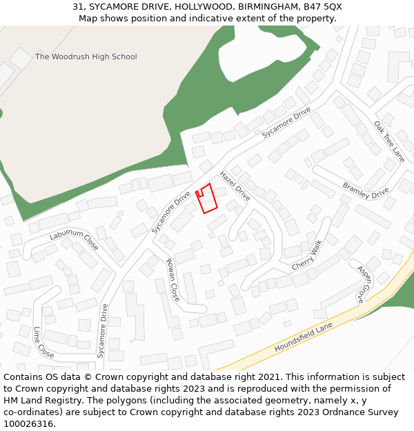 31, SYCAMORE DRIVE, HOLLYWOOD, BIRMINGHAM, B47 5QX: Location map and indicative extent of plot