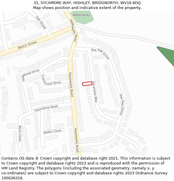 31, SYCAMORE WAY, HIGHLEY, BRIDGNORTH, WV16 6DQ: Location map and indicative extent of plot