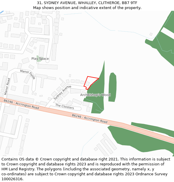 31, SYDNEY AVENUE, WHALLEY, CLITHEROE, BB7 9TF: Location map and indicative extent of plot