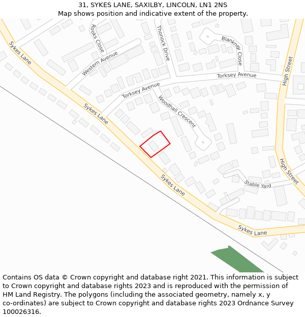 31, SYKES LANE, SAXILBY, LINCOLN, LN1 2NS: Location map and indicative extent of plot