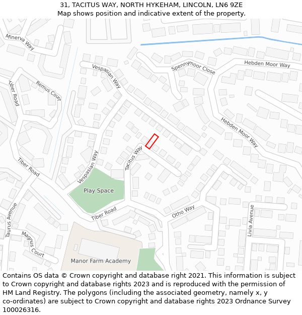 31, TACITUS WAY, NORTH HYKEHAM, LINCOLN, LN6 9ZE: Location map and indicative extent of plot