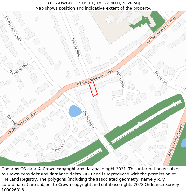 31, TADWORTH STREET, TADWORTH, KT20 5RJ: Location map and indicative extent of plot