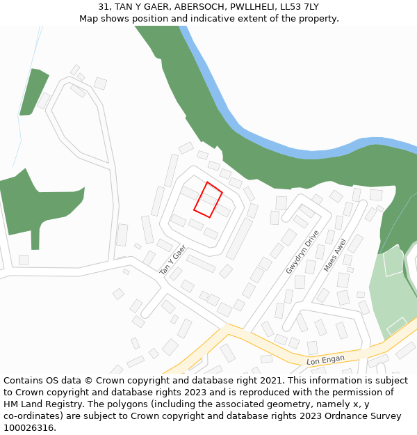 31, TAN Y GAER, ABERSOCH, PWLLHELI, LL53 7LY: Location map and indicative extent of plot