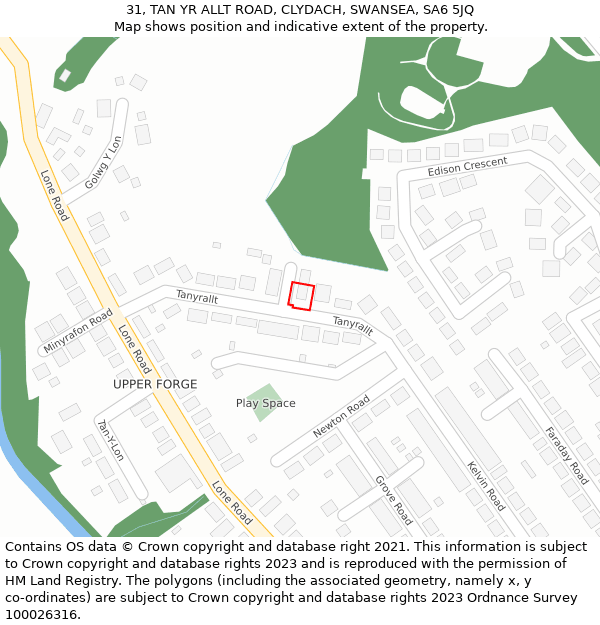 31, TAN YR ALLT ROAD, CLYDACH, SWANSEA, SA6 5JQ: Location map and indicative extent of plot