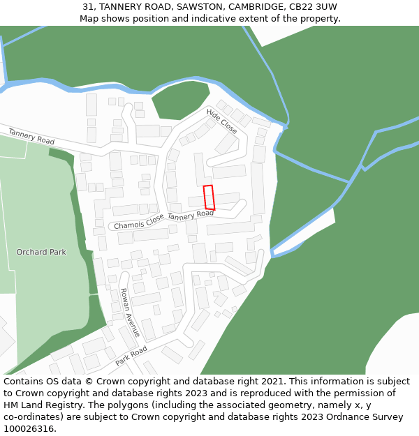 31, TANNERY ROAD, SAWSTON, CAMBRIDGE, CB22 3UW: Location map and indicative extent of plot