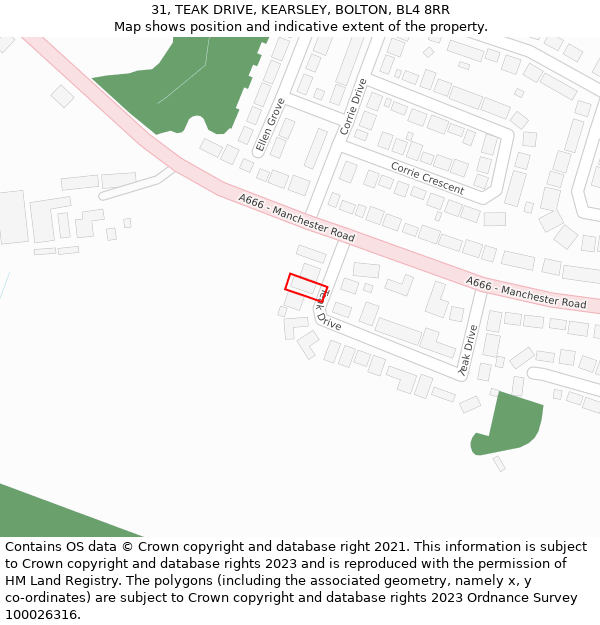 31, TEAK DRIVE, KEARSLEY, BOLTON, BL4 8RR: Location map and indicative extent of plot