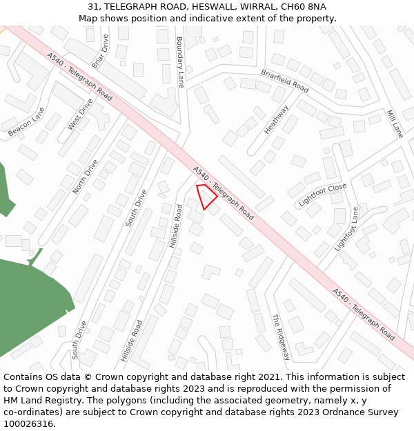 31, TELEGRAPH ROAD, HESWALL, WIRRAL, CH60 8NA: Location map and indicative extent of plot