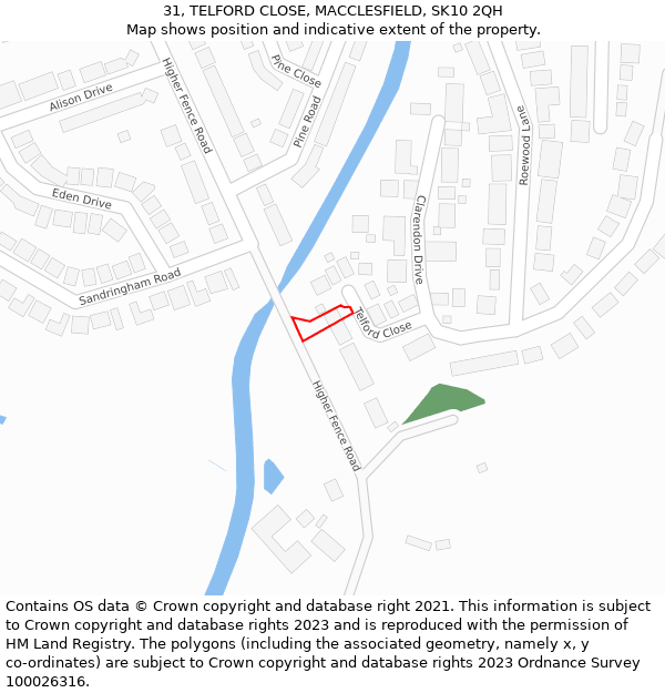 31, TELFORD CLOSE, MACCLESFIELD, SK10 2QH: Location map and indicative extent of plot