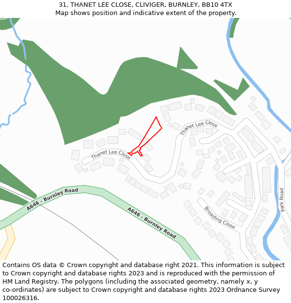 31, THANET LEE CLOSE, CLIVIGER, BURNLEY, BB10 4TX: Location map and indicative extent of plot