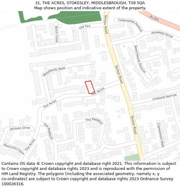 31, THE ACRES, STOKESLEY, MIDDLESBROUGH, TS9 5QA: Location map and indicative extent of plot