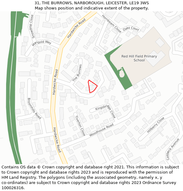 31, THE BURROWS, NARBOROUGH, LEICESTER, LE19 3WS: Location map and indicative extent of plot