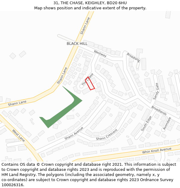 31, THE CHASE, KEIGHLEY, BD20 6HU: Location map and indicative extent of plot