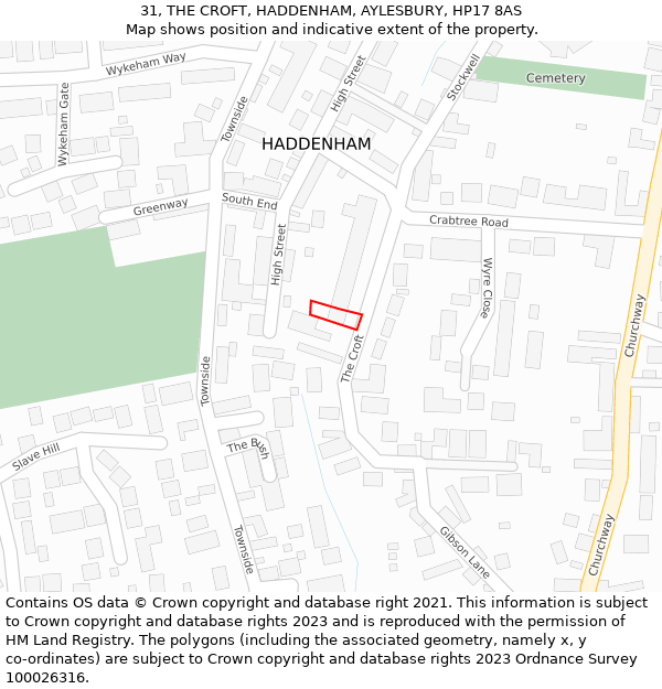 31, THE CROFT, HADDENHAM, AYLESBURY, HP17 8AS: Location map and indicative extent of plot