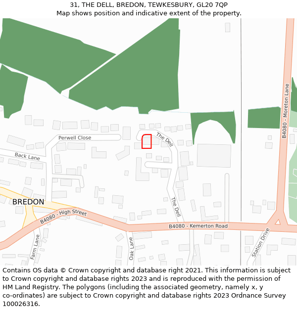 31, THE DELL, BREDON, TEWKESBURY, GL20 7QP: Location map and indicative extent of plot