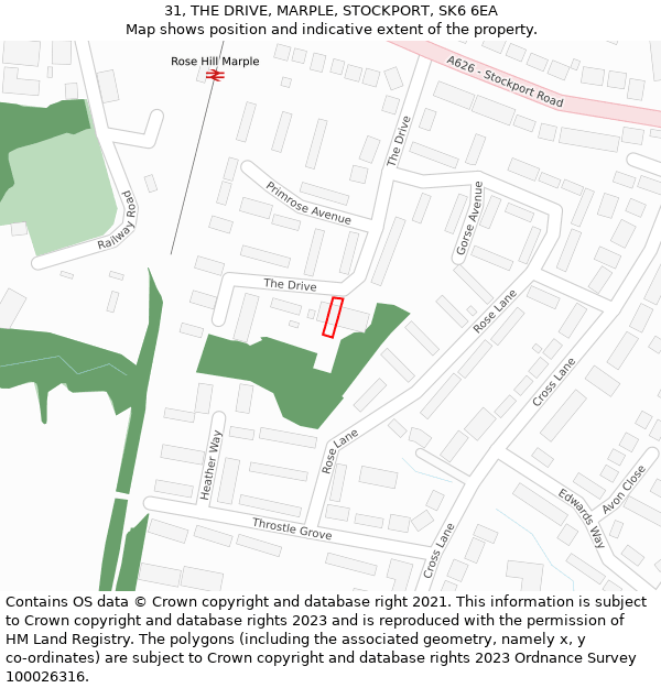 31, THE DRIVE, MARPLE, STOCKPORT, SK6 6EA: Location map and indicative extent of plot