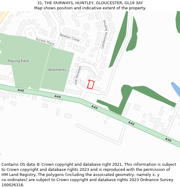 31, THE FAIRWAYS, HUNTLEY, GLOUCESTER, GL19 3AY: Location map and indicative extent of plot