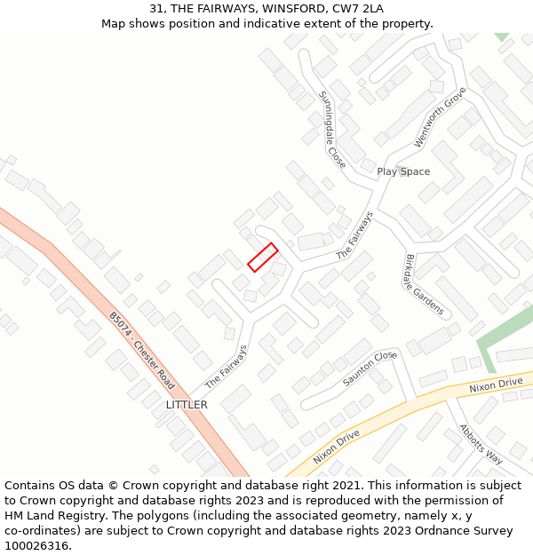 31, THE FAIRWAYS, WINSFORD, CW7 2LA: Location map and indicative extent of plot