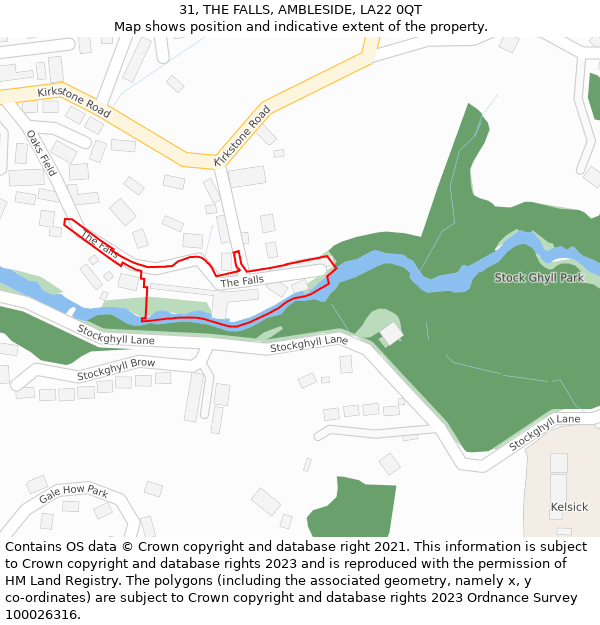 31, THE FALLS, AMBLESIDE, LA22 0QT: Location map and indicative extent of plot