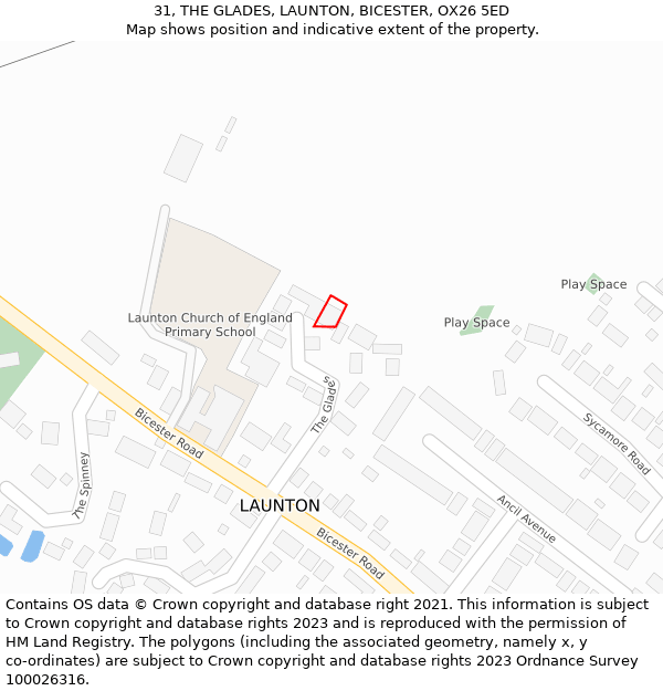 31, THE GLADES, LAUNTON, BICESTER, OX26 5ED: Location map and indicative extent of plot