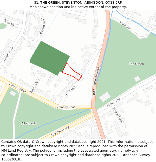 31, THE GREEN, STEVENTON, ABINGDON, OX13 6RR: Location map and indicative extent of plot