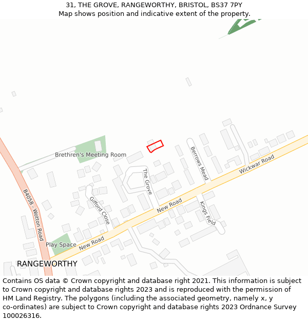 31, THE GROVE, RANGEWORTHY, BRISTOL, BS37 7PY: Location map and indicative extent of plot