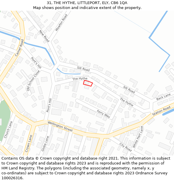31, THE HYTHE, LITTLEPORT, ELY, CB6 1QA: Location map and indicative extent of plot