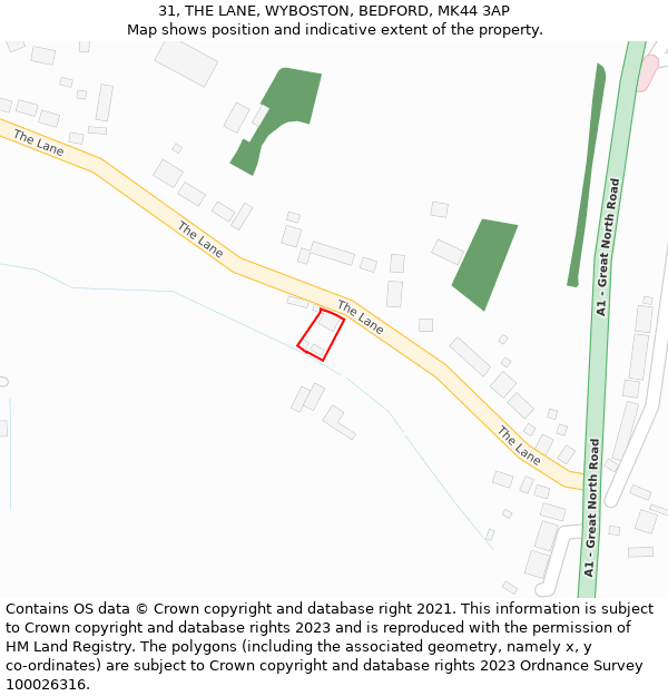 31, THE LANE, WYBOSTON, BEDFORD, MK44 3AP: Location map and indicative extent of plot