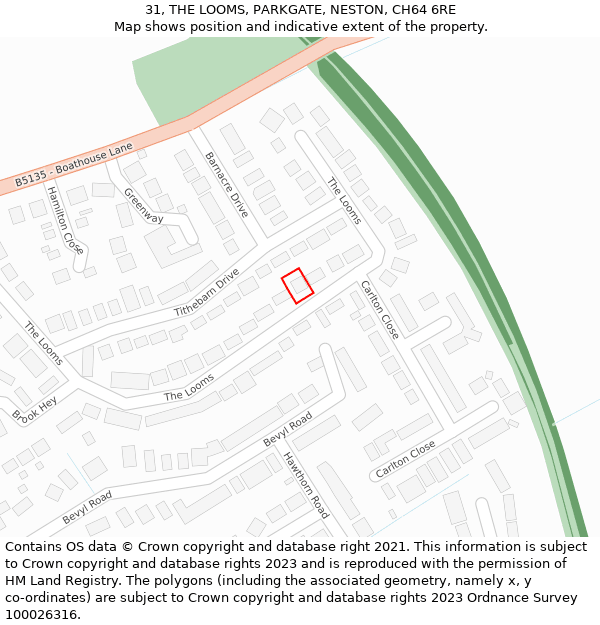 31, THE LOOMS, PARKGATE, NESTON, CH64 6RE: Location map and indicative extent of plot