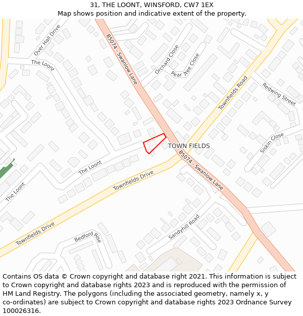 31, THE LOONT, WINSFORD, CW7 1EX: Location map and indicative extent of plot