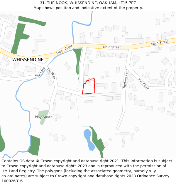 31, THE NOOK, WHISSENDINE, OAKHAM, LE15 7EZ: Location map and indicative extent of plot