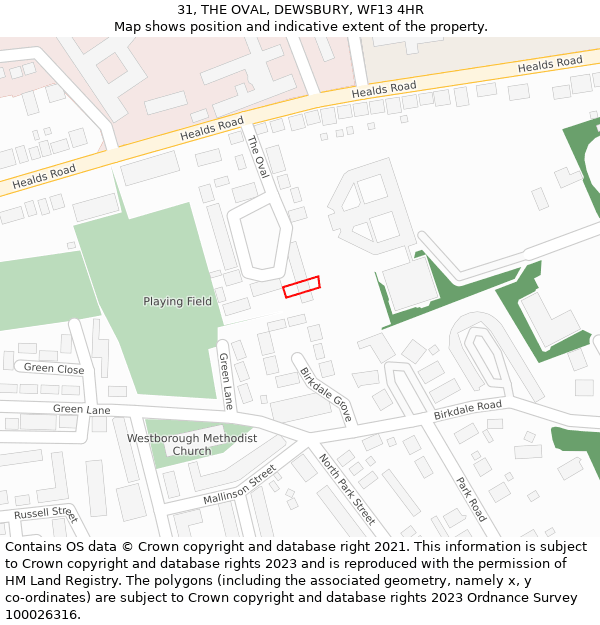 31, THE OVAL, DEWSBURY, WF13 4HR: Location map and indicative extent of plot