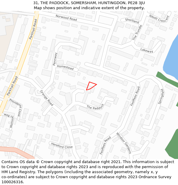 31, THE PADDOCK, SOMERSHAM, HUNTINGDON, PE28 3JU: Location map and indicative extent of plot