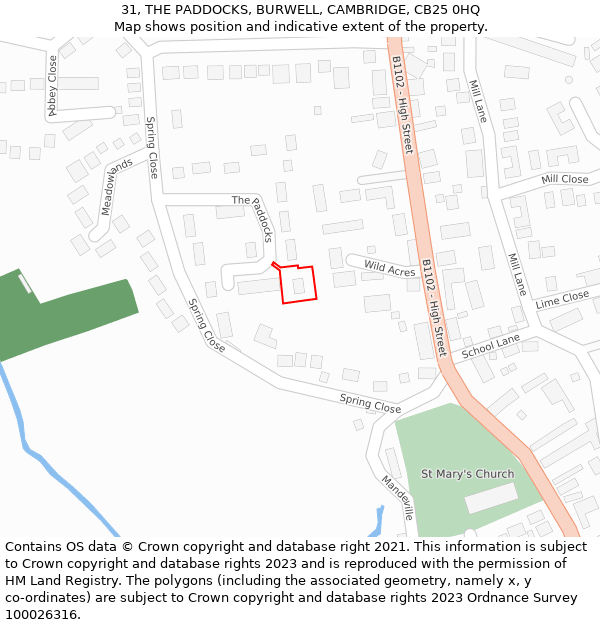 31, THE PADDOCKS, BURWELL, CAMBRIDGE, CB25 0HQ: Location map and indicative extent of plot