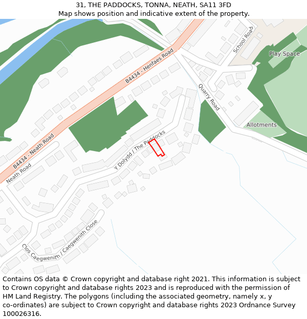 31, THE PADDOCKS, TONNA, NEATH, SA11 3FD: Location map and indicative extent of plot