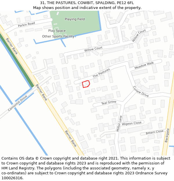 31, THE PASTURES, COWBIT, SPALDING, PE12 6FL: Location map and indicative extent of plot