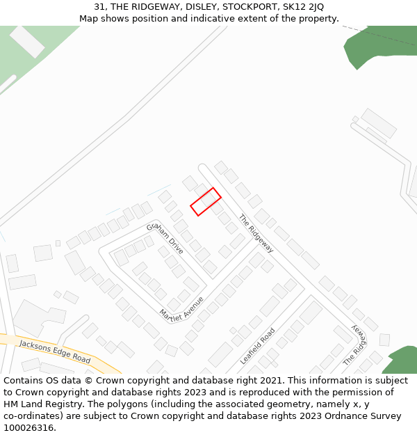 31, THE RIDGEWAY, DISLEY, STOCKPORT, SK12 2JQ: Location map and indicative extent of plot