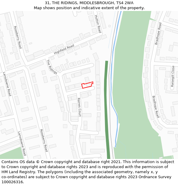 31, THE RIDINGS, MIDDLESBROUGH, TS4 2WA: Location map and indicative extent of plot