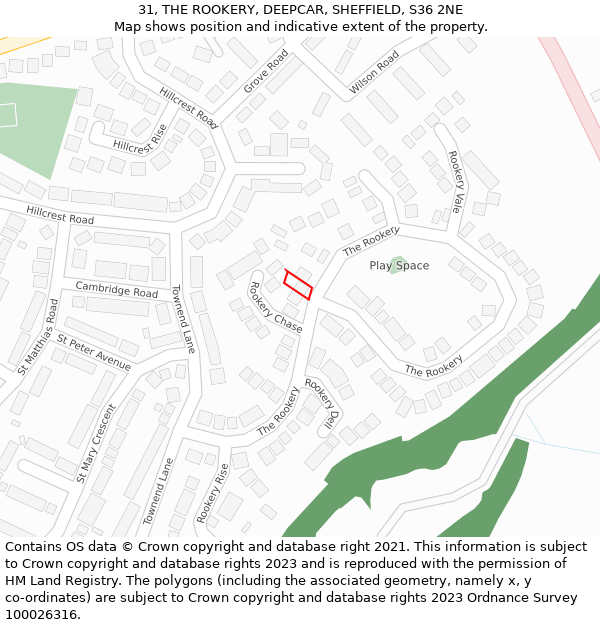 31, THE ROOKERY, DEEPCAR, SHEFFIELD, S36 2NE: Location map and indicative extent of plot