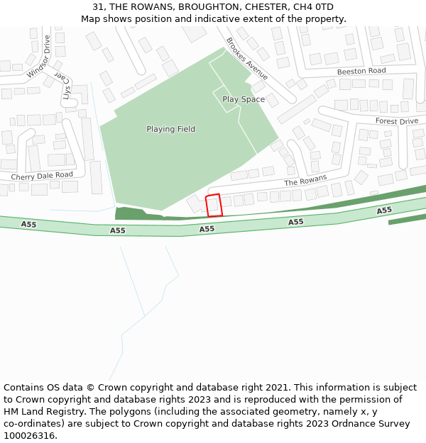 31, THE ROWANS, BROUGHTON, CHESTER, CH4 0TD: Location map and indicative extent of plot