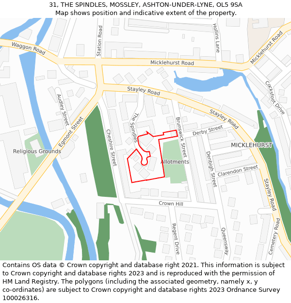 31, THE SPINDLES, MOSSLEY, ASHTON-UNDER-LYNE, OL5 9SA: Location map and indicative extent of plot