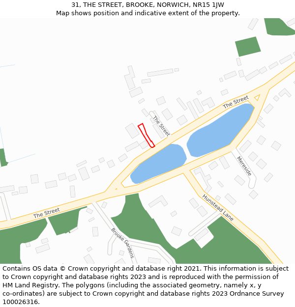 31, THE STREET, BROOKE, NORWICH, NR15 1JW: Location map and indicative extent of plot