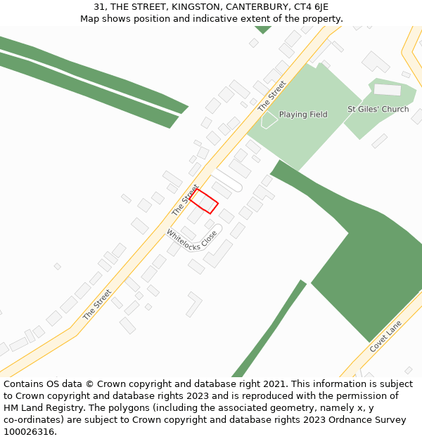 31, THE STREET, KINGSTON, CANTERBURY, CT4 6JE: Location map and indicative extent of plot