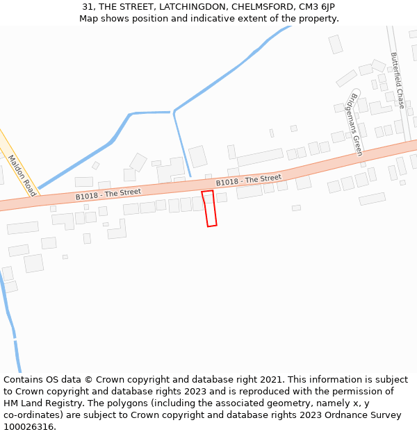 31, THE STREET, LATCHINGDON, CHELMSFORD, CM3 6JP: Location map and indicative extent of plot