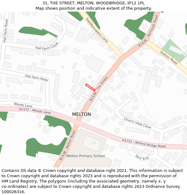 31, THE STREET, MELTON, WOODBRIDGE, IP12 1PL: Location map and indicative extent of plot