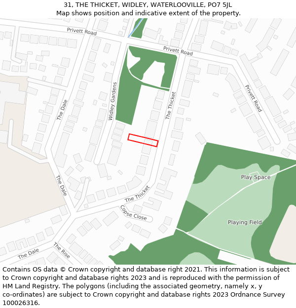 31, THE THICKET, WIDLEY, WATERLOOVILLE, PO7 5JL: Location map and indicative extent of plot