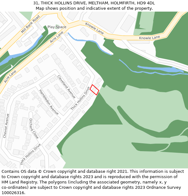 31, THICK HOLLINS DRIVE, MELTHAM, HOLMFIRTH, HD9 4DL: Location map and indicative extent of plot