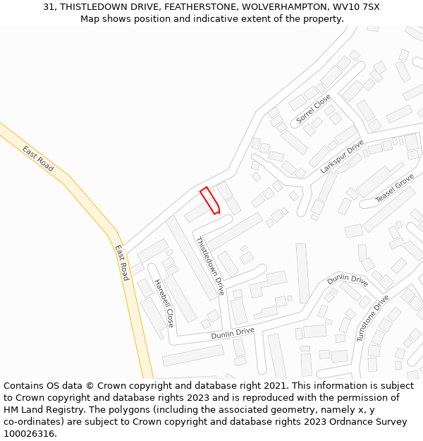31, THISTLEDOWN DRIVE, FEATHERSTONE, WOLVERHAMPTON, WV10 7SX: Location map and indicative extent of plot